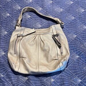b. makowsky Metallic Silver Shoulder Hobo